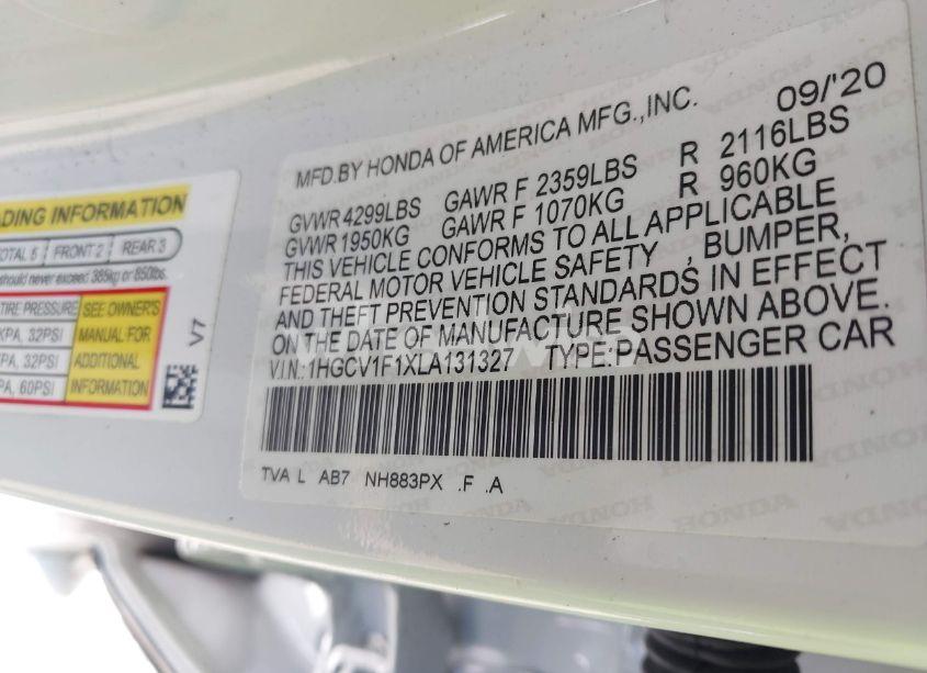 Photo 9 of 2020 Honda Accord LX (VIN 1HGCV1F1XLA131327)