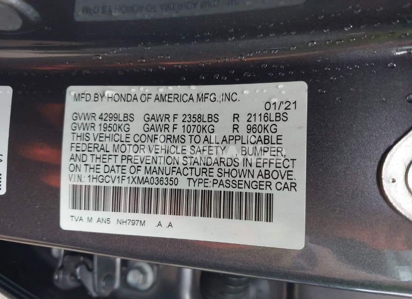 Photo 9 of 2021 Honda Accord LX (VIN 1HGCV1F1XMA036350)
