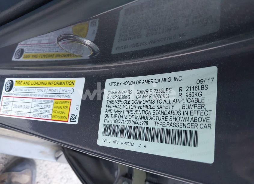 Photo 9 of 2018 Honda Accord SPORT (VIN 1HGCV1F30JA005928)