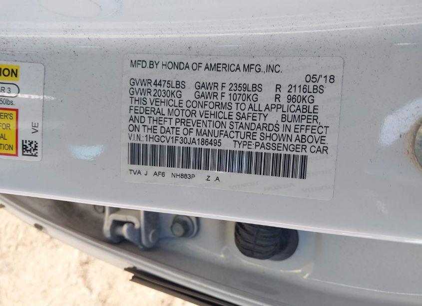 Photo 9 of 2018 Honda Accord SPORT (VIN 1HGCV1F30JA186495)