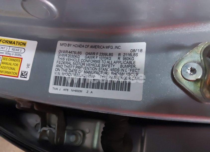 Photo 9 of 2018 Honda Accord SPORT (VIN 1HGCV1F30JA219592)