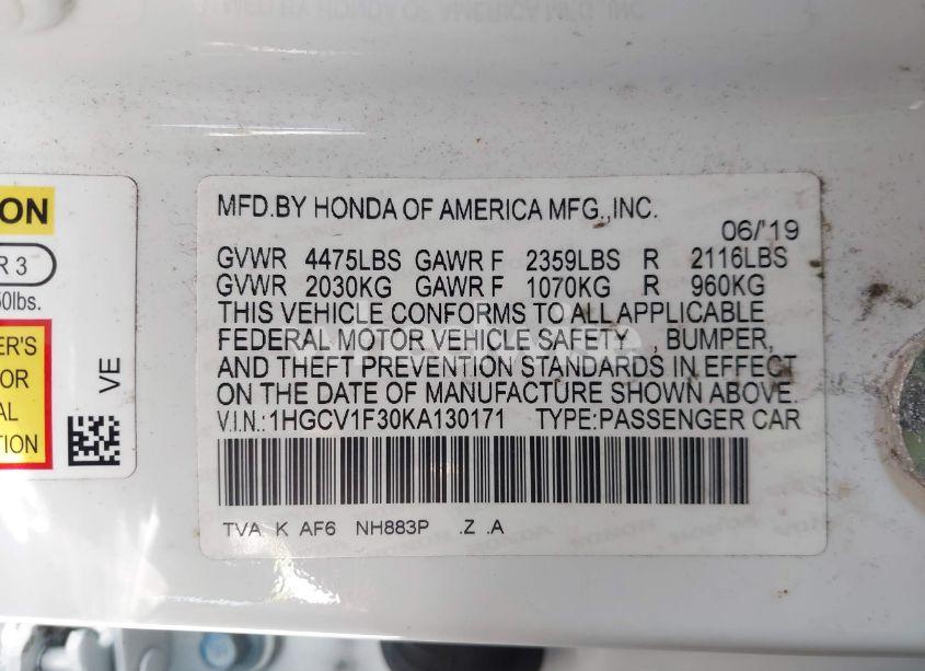 Photo 9 of 2019 Honda Accord SPORT (VIN 1HGCV1F30KA130171)