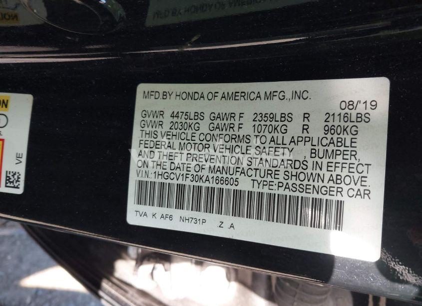 Photo 9 of 2019 Honda Accord SPORT (VIN 1HGCV1F30KA166605)