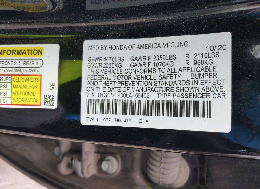 Photo 9 of 2020 Honda Accord SPORT (VIN 1HGCV1F30LA156402)