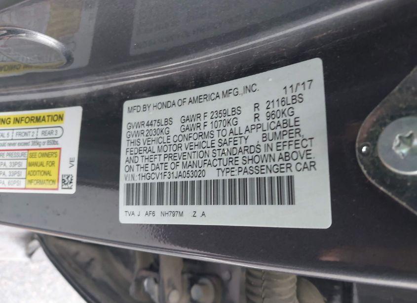 Photo 9 of 2018 Honda Accord SPORT (VIN 1HGCV1F31JA053020)