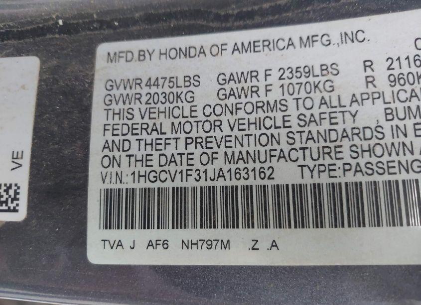 Photo 9 of 2018 Honda Accord SPORT (VIN 1HGCV1F31JA163162)