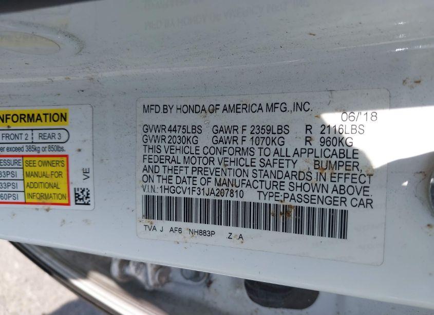 Photo 9 of 2018 Honda Accord SPORT (VIN 1HGCV1F31JA207810)