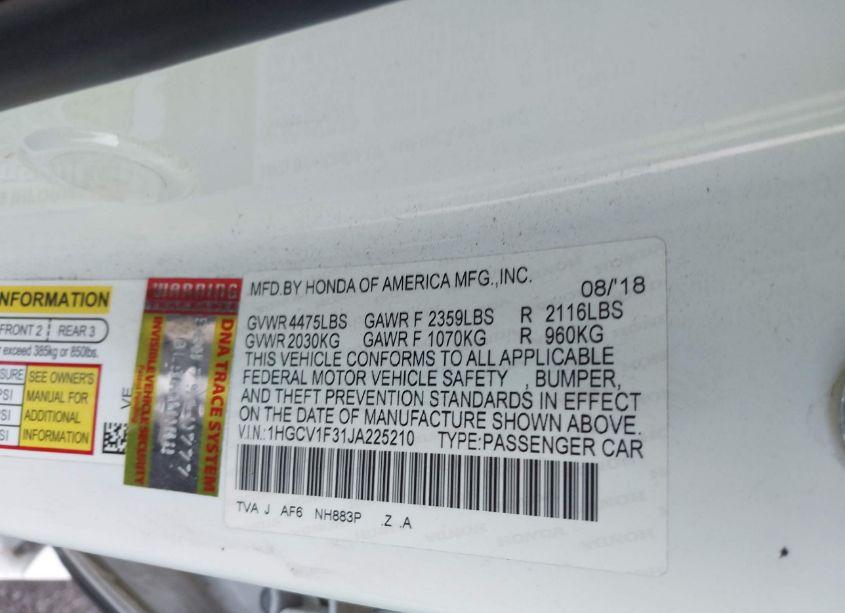 Photo 9 of 2018 Honda Accord SPORT (VIN 1HGCV1F31JA225210)