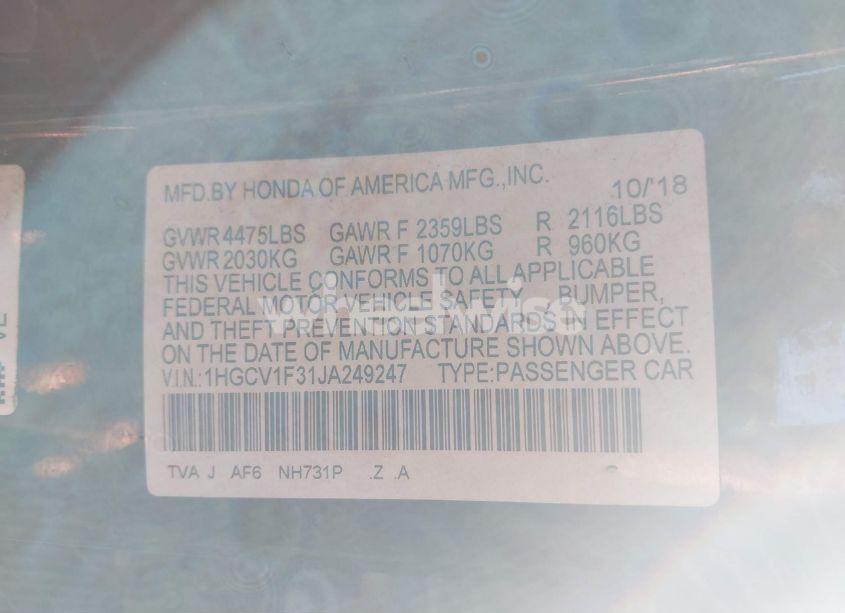 Photo 9 of 2018 Honda Accord SPORT (VIN 1HGCV1F31JA249247)