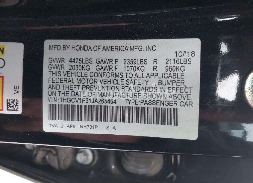 Photo 9 of 2018 Honda Accord SPORT (VIN 1HGCV1F31JA265464)