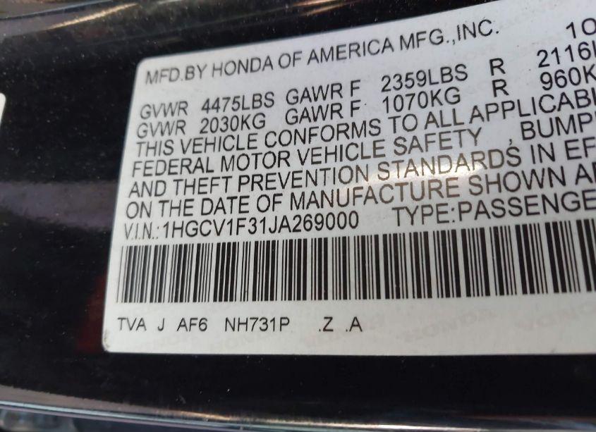 Photo 9 of 2018 Honda Accord SPORT (VIN 1HGCV1F31JA269000)