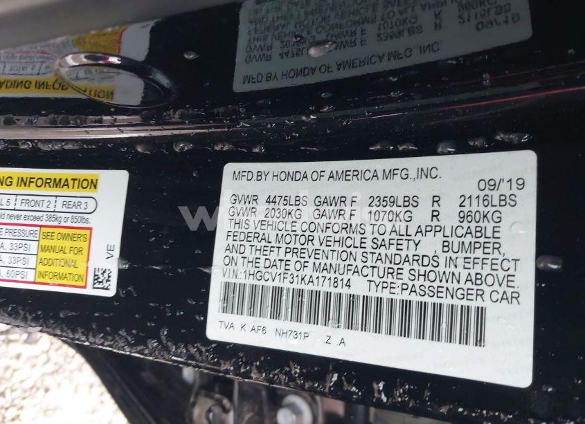 Photo 9 of 2019 Honda Accord SPORT (VIN 1HGCV1F31KA171814)