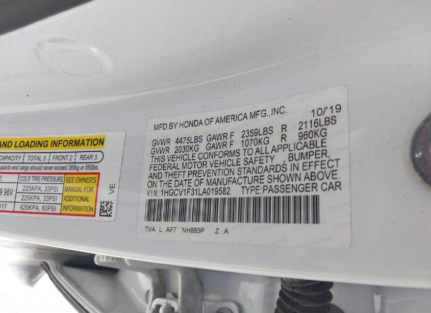 Photo 9 of 2020 Honda Accord SPORT (VIN 1HGCV1F31LA019582)