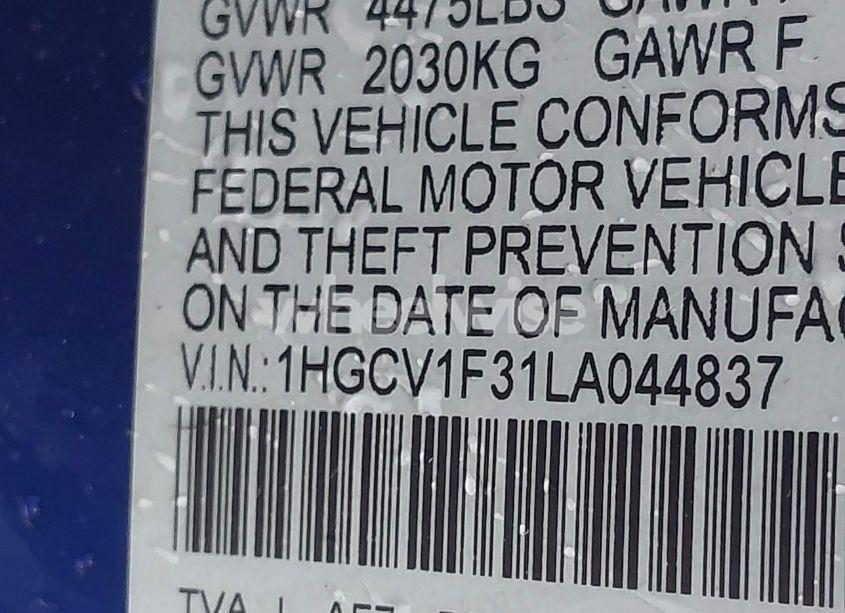 Photo 9 of 2020 Honda Accord SPORT (VIN 1HGCV1F31LA044837)