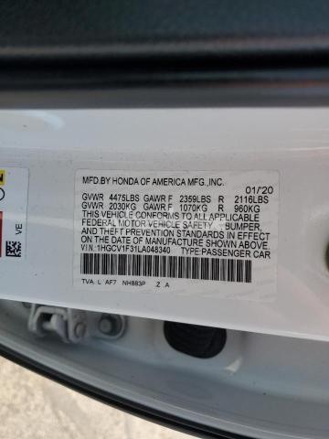 Photo 9 of 2020 HONDA ACCORD SPORT (VIN 1HGCV1F31LA048340)