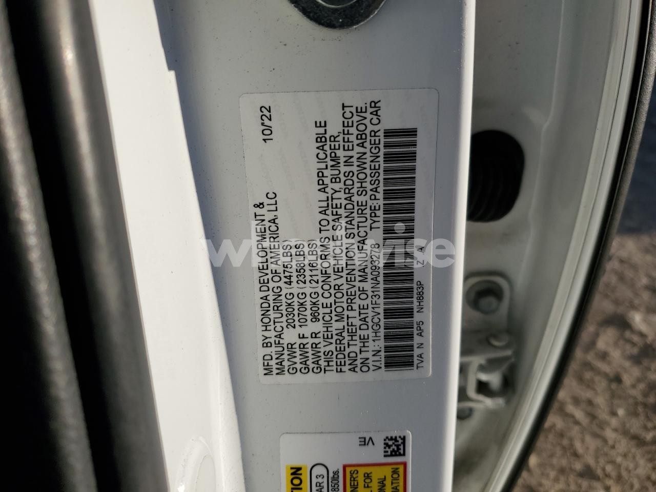 Photo 12 of 2022 HONDA ACCORD SPORT (VIN 1HGCV1F31NA093278)