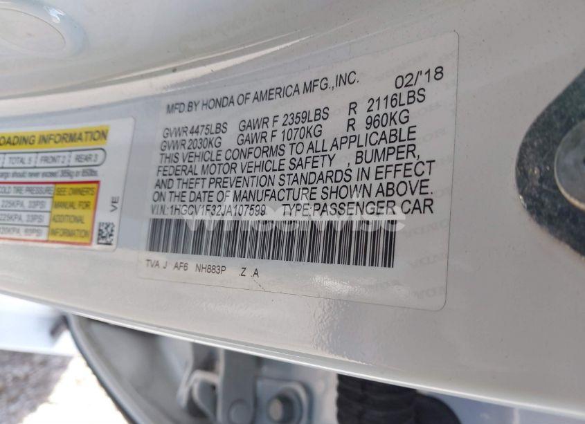 Photo 9 of 2018 Honda Accord SPORT (VIN 1HGCV1F32JA107599)