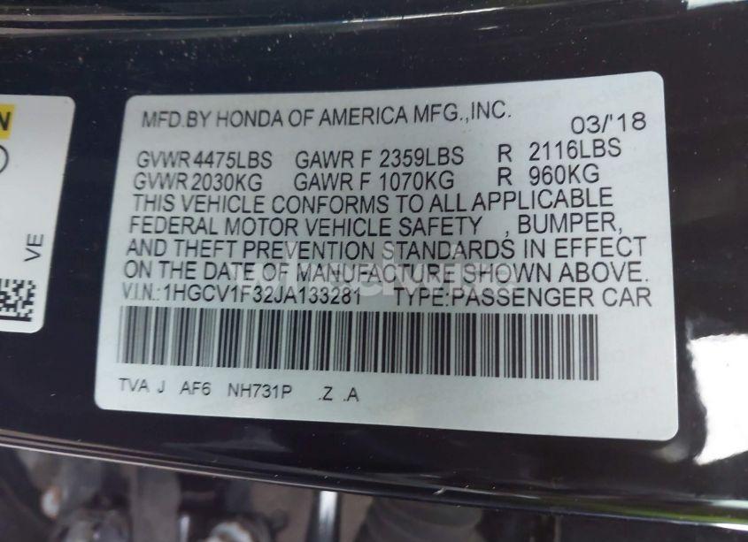 Photo 9 of 2018 Honda Accord SPORT (VIN 1HGCV1F32JA133281)