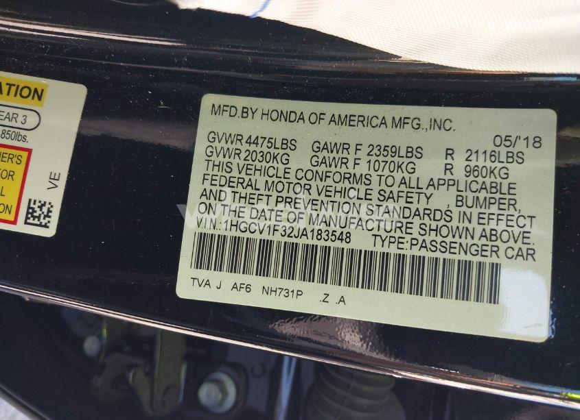 Photo 9 of 2018 Honda Accord SPORT (VIN 1HGCV1F32JA183548)