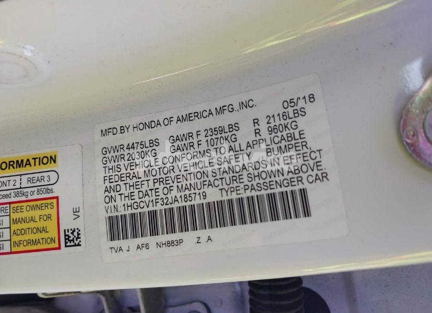 Photo 9 of 2018 Honda Accord SPORT (VIN 1HGCV1F32JA185719)