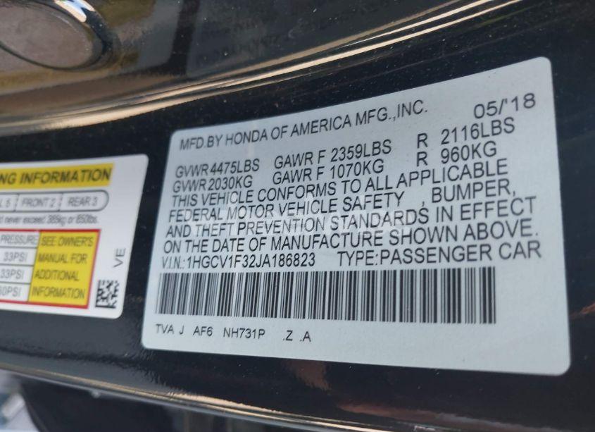 Photo 9 of 2018 Honda Accord SPORT (VIN 1HGCV1F32JA186823)