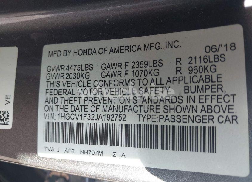 Photo 9 of 2018 Honda Accord SPORT (VIN 1HGCV1F32JA192752)