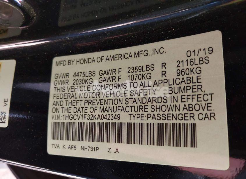 Photo 9 of 2019 Honda Accord SPORT (VIN 1HGCV1F32KA042349)