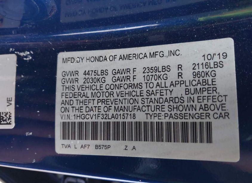 Photo 9 of 2020 Honda Accord SPORT (VIN 1HGCV1F32LA015718)