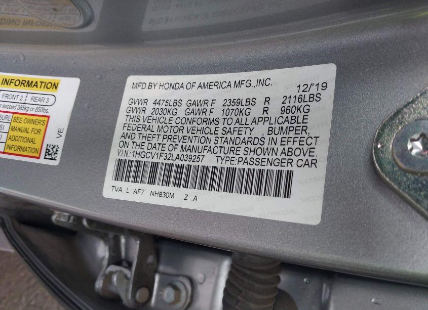 Photo 9 of 2020 Honda Accord SPORT (VIN 1HGCV1F32LA039257)