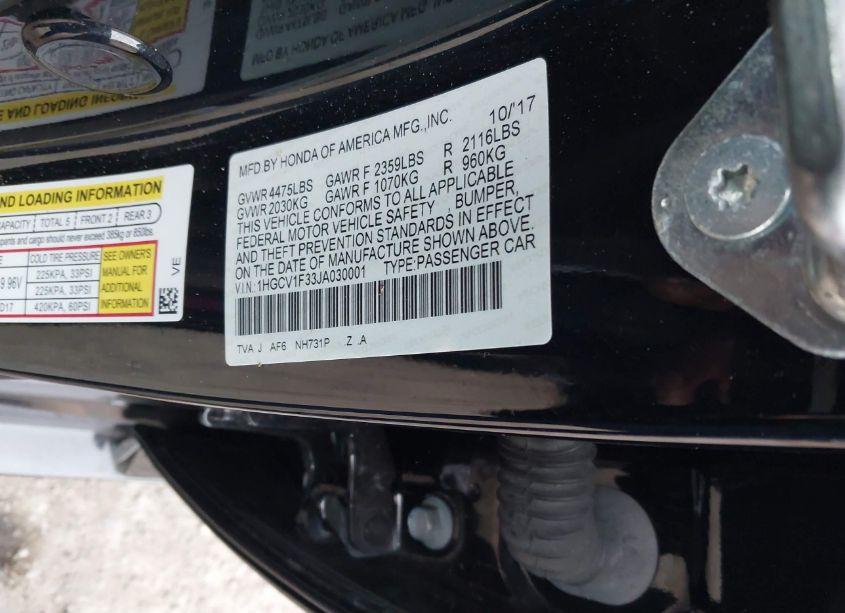 Photo 9 of 2018 Honda Accord SPORT (VIN 1HGCV1F33JA030001)