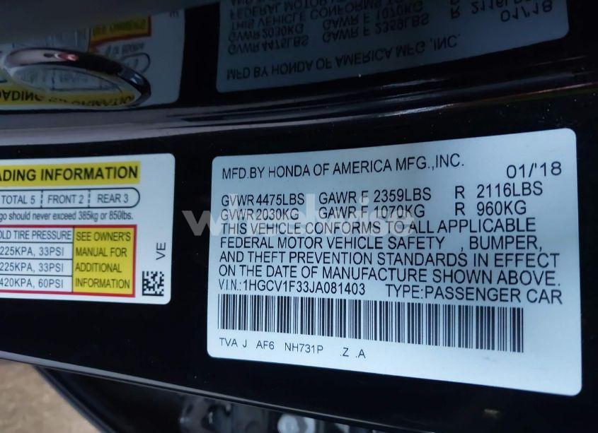 Photo 9 of 2018 Honda Accord SPORT (VIN 1HGCV1F33JA081403)