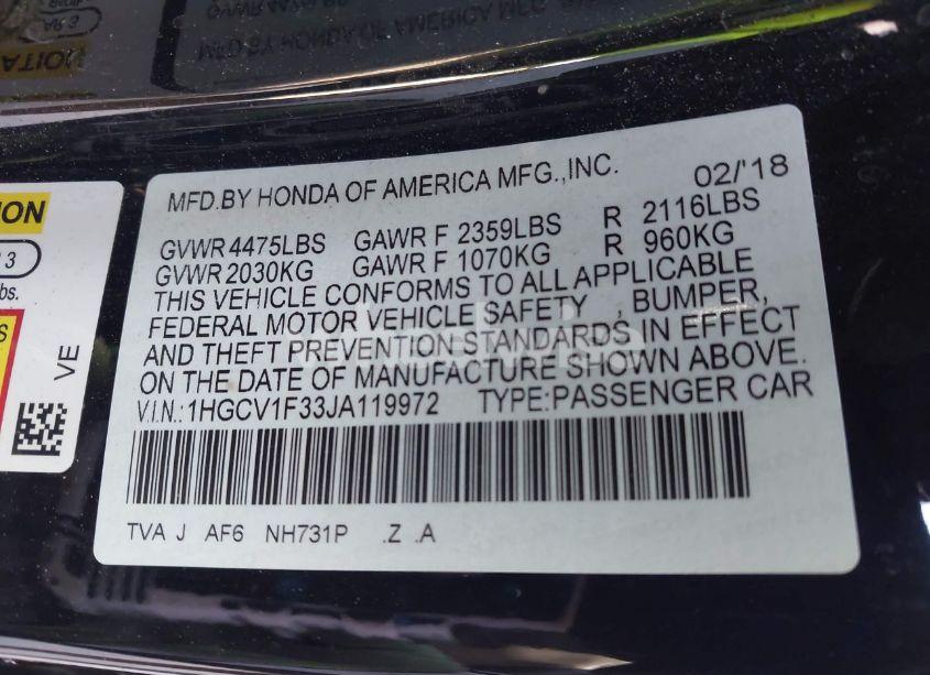 Photo 9 of 2018 Honda Accord SPORT (VIN 1HGCV1F33JA119972)