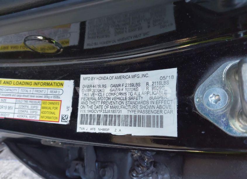 Photo 9 of 2018 Honda Accord SPORT (VIN 1HGCV1F33JA185731)