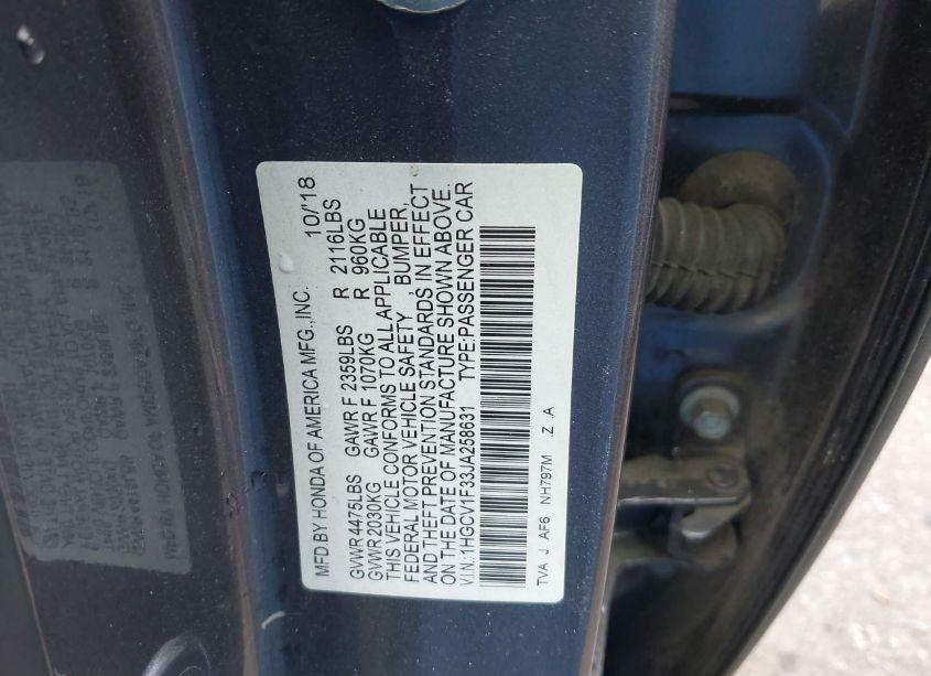 Photo 9 of 2018 Honda Accord SPORT (VIN 1HGCV1F33JA258631)