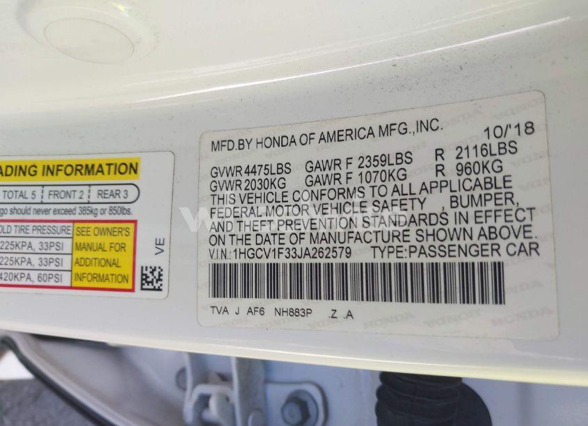 Photo 9 of 2018 Honda Accord SPORT (VIN 1HGCV1F33JA262579)