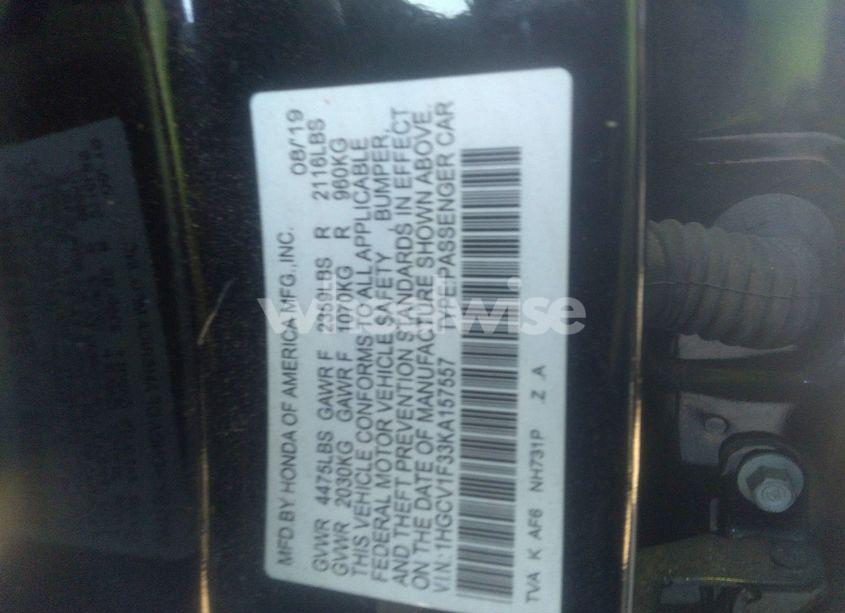 Photo 9 of 2019 Honda Accord SPORT (VIN 1HGCV1F33KA157557)