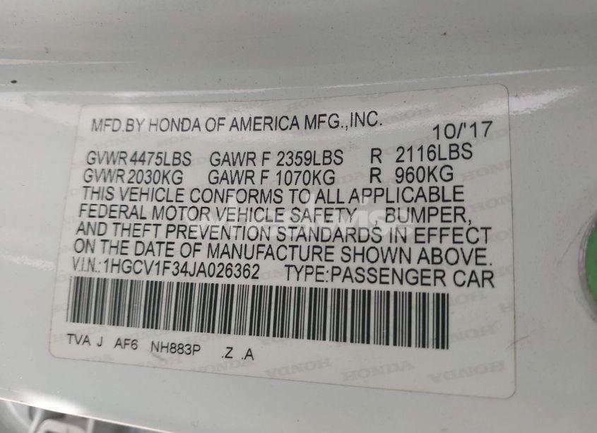 Photo 9 of 2018 Honda Accord SPORT (VIN 1HGCV1F34JA026362)