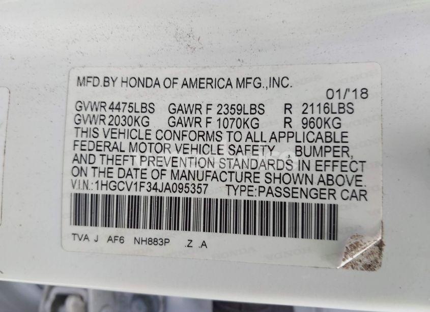 Photo 9 of 2018 Honda Accord SPORT (VIN 1HGCV1F34JA095357)