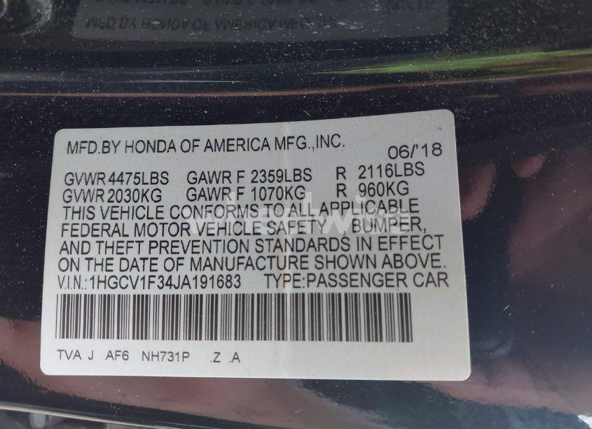 Photo 9 of 2018 Honda Accord SPORT (VIN 1HGCV1F34JA191683)