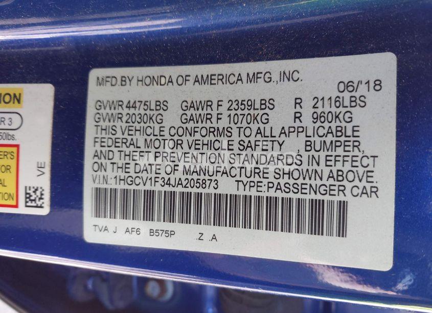 Photo 9 of 2018 Honda Accord SPORT (VIN 1HGCV1F34JA205873)