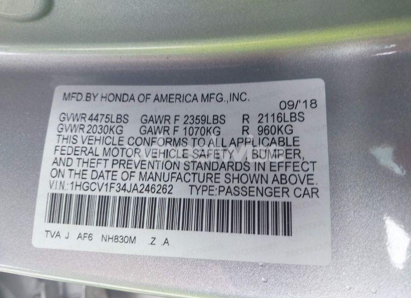 Photo 9 of 2018 Honda Accord SPORT (VIN 1HGCV1F34JA246262)