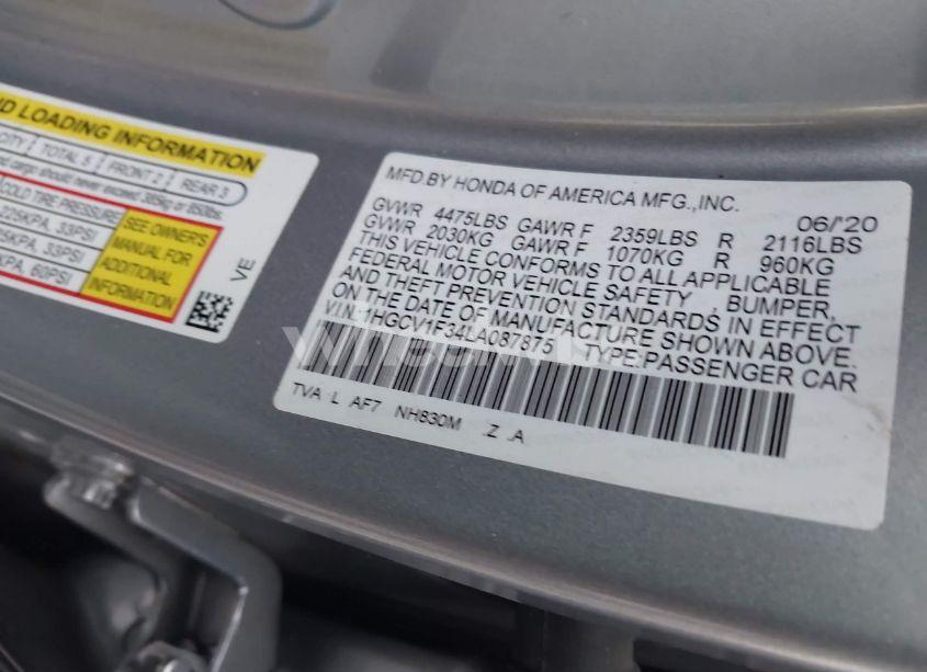 Photo 9 of 2020 Honda Accord SPORT (VIN 1HGCV1F34LA087875)