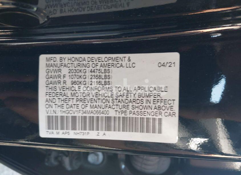 Photo 9 of 2021 Honda Accord SPORT (VIN 1HGCV1F34MA066400)
