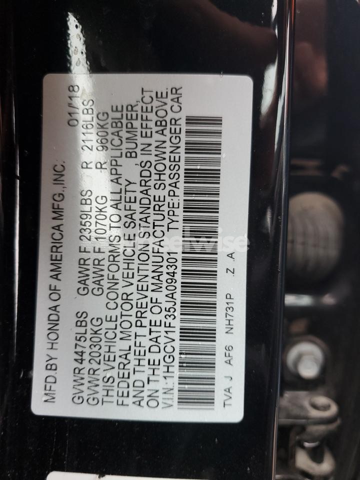 Photo 12 of 2018 HONDA ACCORD SPORT (VIN 1HGCV1F35JA094301)