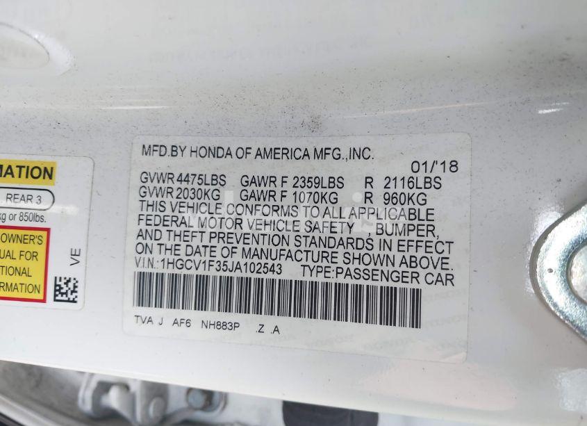 Photo 9 of 2018 Honda Accord SPORT (VIN 1HGCV1F35JA102543)