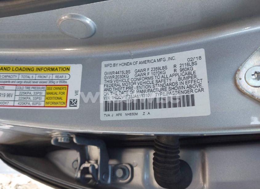 Photo 9 of 2018 Honda Accord SPORT (VIN 1HGCV1F35JA111310)