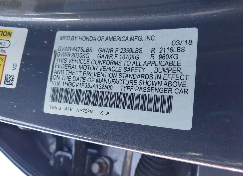 Photo 9 of 2018 Honda Accord SPORT (VIN 1HGCV1F35JA132500)