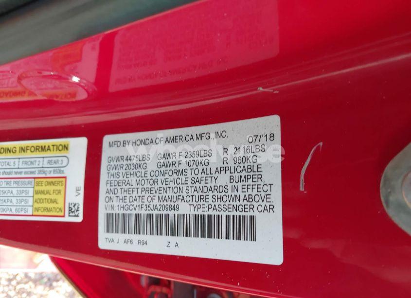 Photo 9 of 2018 Honda Accord SPORT (VIN 1HGCV1F35JA209849)