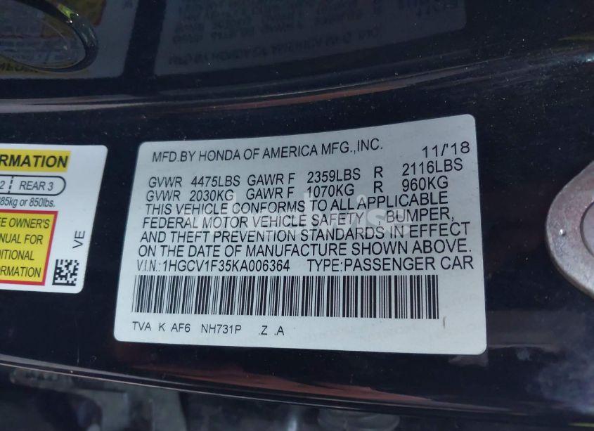 Photo 9 of 2019 Honda Accord SPORT (VIN 1HGCV1F35KA006364)