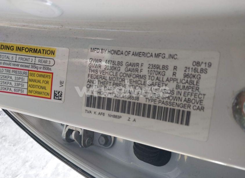 Photo 9 of 2019 Honda Accord SPORT (VIN 1HGCV1F35KA156538)